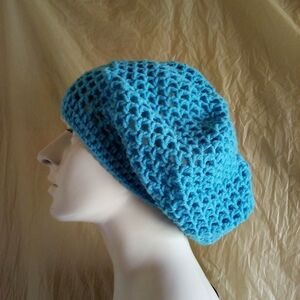 Blue Crochet Slouchy Beanie Hat - Lightweight Women's Accessory